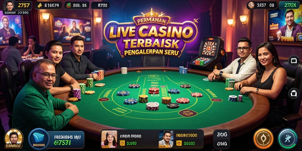 Screenshot gameplay Live Casino menunjukkan interaksi dealer dan pemain yang menarik.