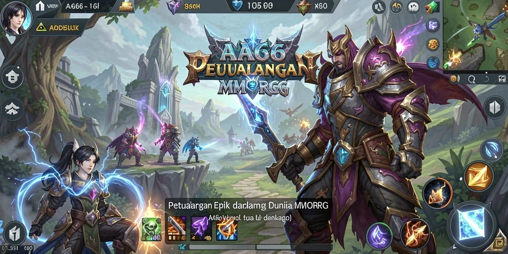 Screenshot gameplay AA666 menampilkan pertarungan epik dalam MMORPG.