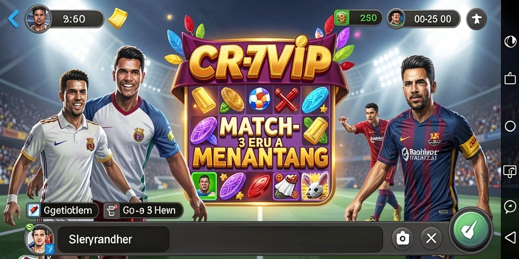 Tampilan menawan dari gameplay CR7VIP dengan tantangan Match-3.