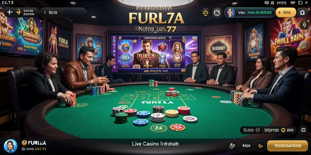 Screenshot gameplay FURLA77 menampilkan dealer langsung dan suasana kasino yang nyata.