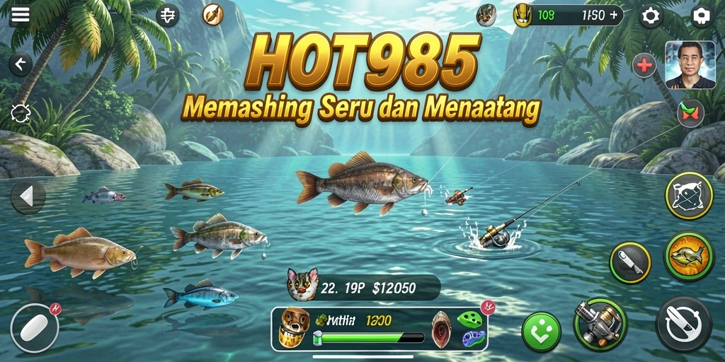 Tampilan gameplay HOT985 yang menampilkan aksi memancing yang mendebarkan.