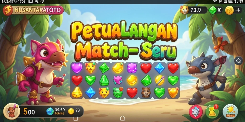 Tangkapan layar gameplay NUSANTARATOTO yang menunjukkan kombinasi match-3 yang seru.