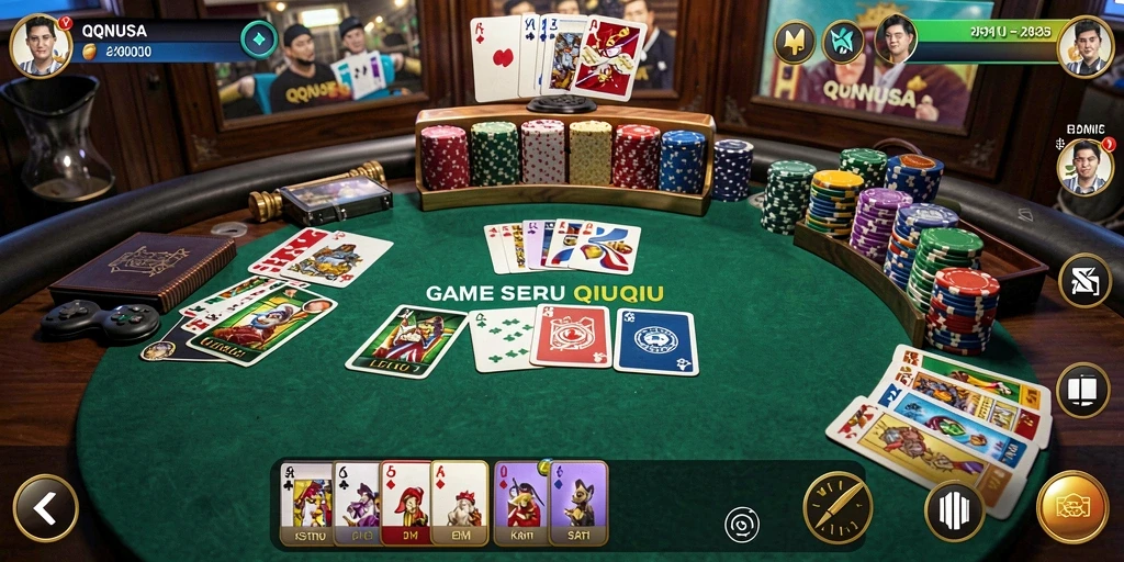 Screenshot menunjukkan gameplay QiuQiu yang seru dan kompetitif.
