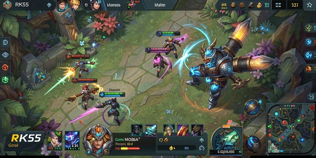 Tampilan gameplay RK55 menampilkan pertempuran seru dengan karakter yang dinamis dalam aksi.