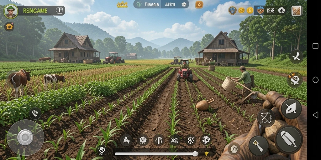 Gameplay RSNGAME menampilkan aktivitas pertanian yang seru dan interaktif.