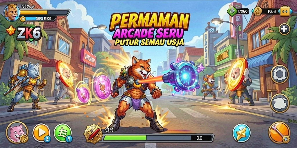 Tampilan gameplay ZK6 yang menarik dengan karakter dan level berwarna.
